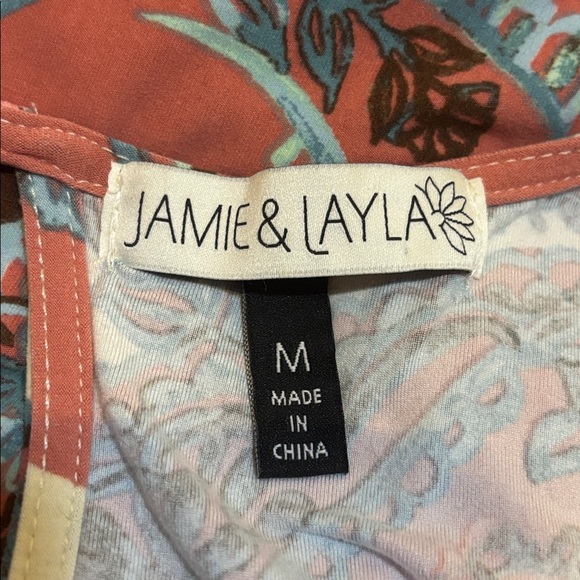 Jamie & Layla Elegant Salmon & Blue Paisley Sleeveless Midi Dress - Picture 7 of 8